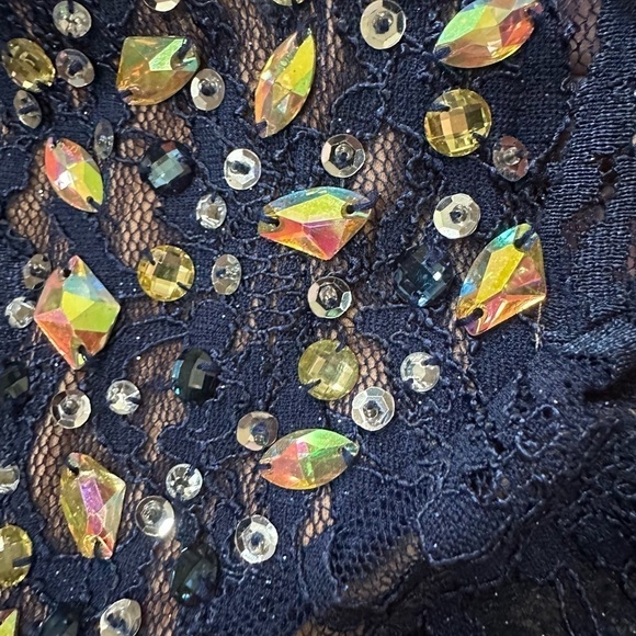 Jodi Kristopher size 11 navy blue sparkle lace dress homecoming Crystal Y2K - Picture 4 of 5